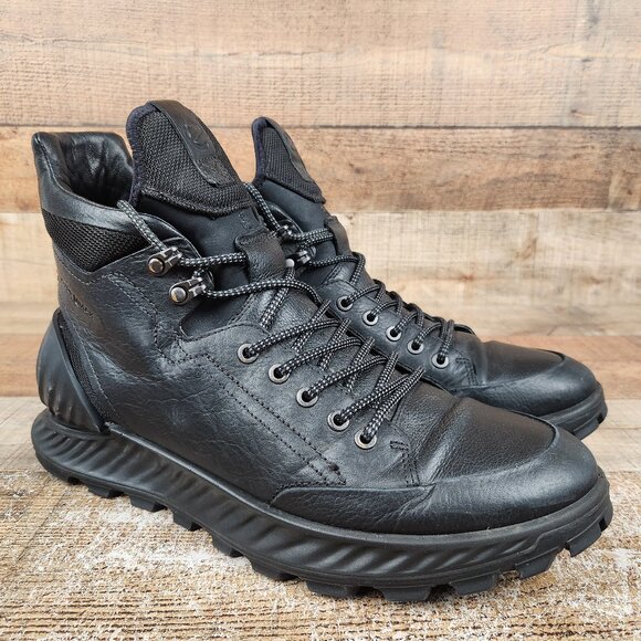 Ecco Exostrike Hydromax Men Size 11 Black Leather Combat Boots Portugal Made - Picture 1 of 11